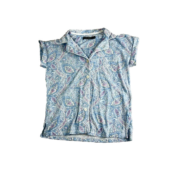 Lauren Ralph Lauren Pajama Shirt Women's Size Small Blue Button Up Collared - Picture 1 of 10